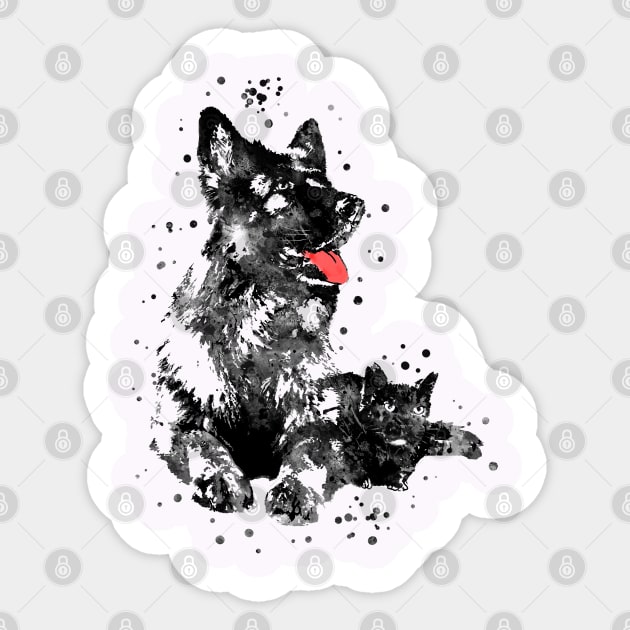 German Shepherd and cat Sticker by RosaliArt